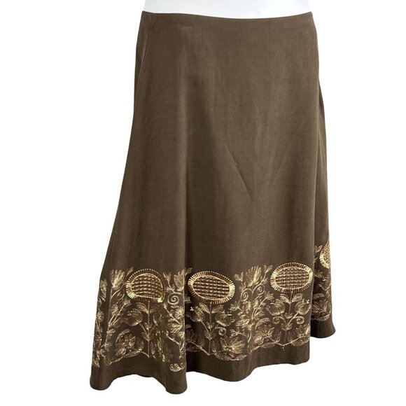 Peck & Peck Women 8 Silk Linen High Rise Midi Skirt Embroidered Capsule Wardrobe - Picture 2 of 13